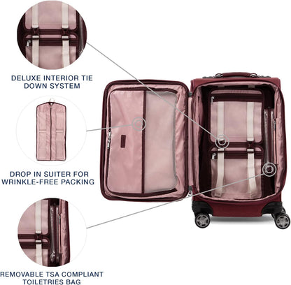 Travelpro Platinum Elite Softside Expandable Carry on Luggage, 8 Wheel Spinner Suitcase, USB Port, Suiter, Men and Women, Bordeaux Red, Carry On 21-Inch