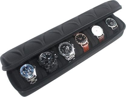 Watch roll travel case organizer for 6 watches, Storage Organizer and Display with innovative watch pillow, fit large up to 60mm faced watches (Black, 6 Slot)