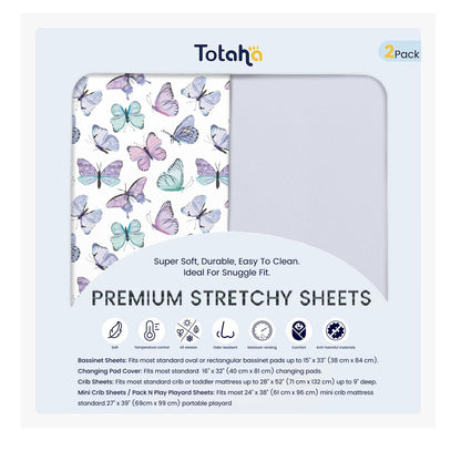 TotAha Soft Crib Sheets Girl-Hypoallergenic, Silky Comfort, Buttery Soft, Calming Effect, Premium All-Season Jersey-Knit Sheets, 9'' Extra Deep Pocket, Purple Butterfly