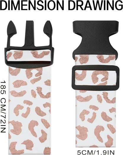 Luggage Straps for Suitcases, Adjustable Travel Belt, Durable Wide Luggage Strap, Cute Suitcase Strap Identifiers with Buckle, Bag Straps for Luggage, White Pink Leopard