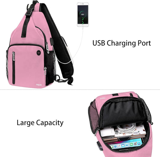 MOSISO Sling Backpack Bag, Crossbody Shoulder Bag Travel Hiking Daypack Chest Bag with Front Square Pocket&USB Charging Port