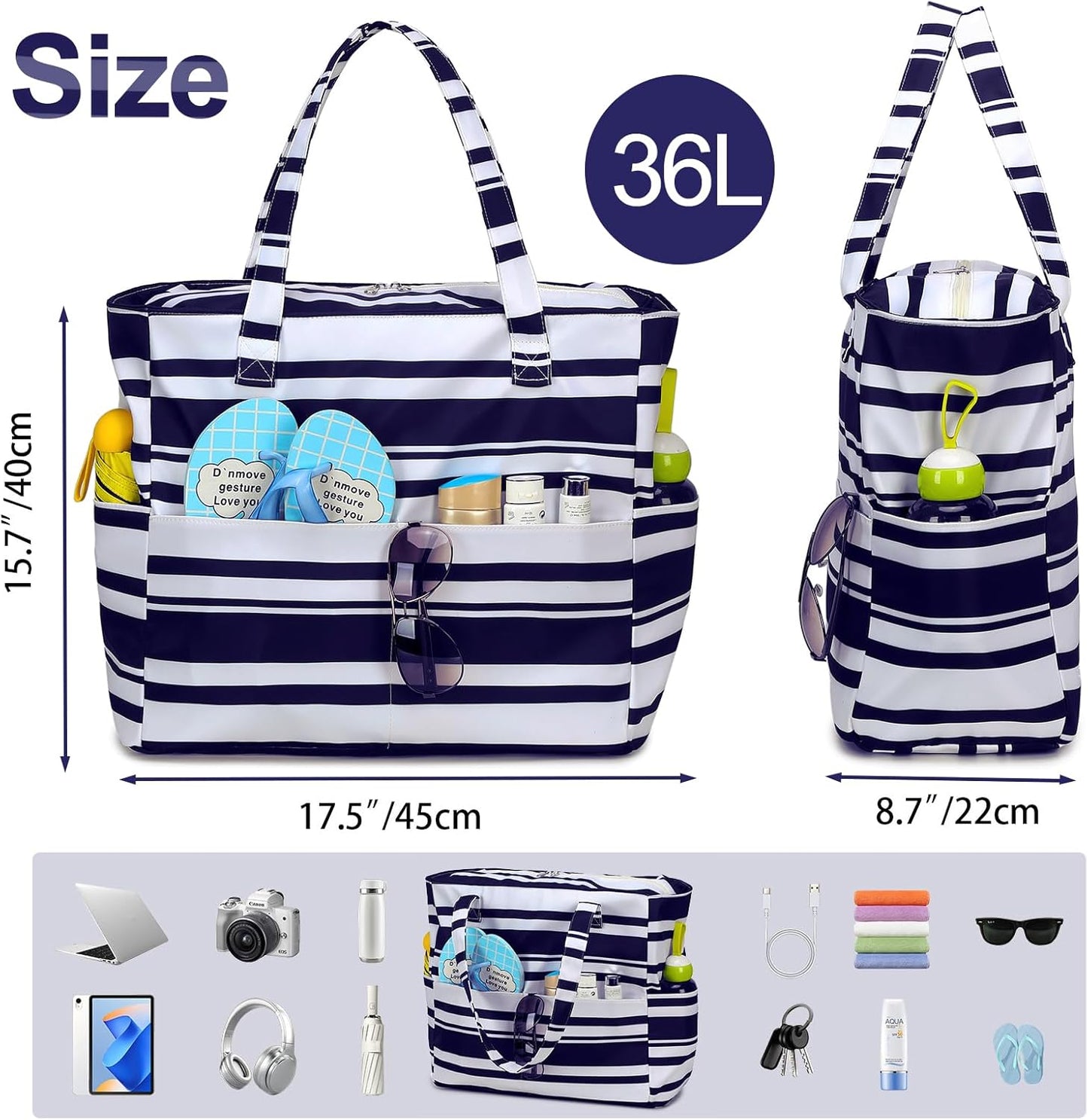 Waterproof Beach Tote Pool Bags for Women Ladies Extra Large Gym Tote Carry On Bag With Wet Compartment for Weekender Travel