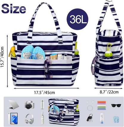 Waterproof Beach Tote Pool Bags for Women Ladies Extra Large Gym Tote Carry On Bag With Wet Compartment for Weekender Travel