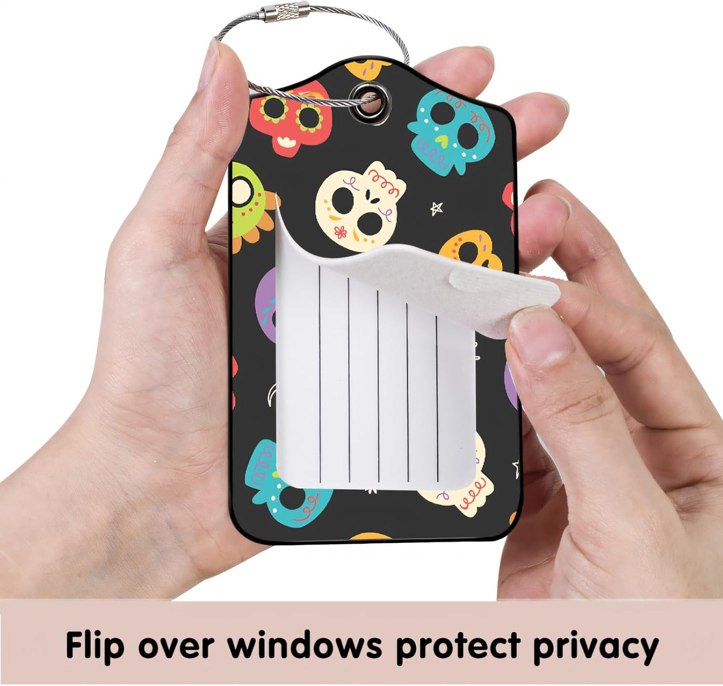 Luggage Tags for Suitcases, 2-Pack PU Leather for Cruise & Travel, Baggage ID Tags with Privacy Cover & Address Card, Durable Metal Ring, Kids Adults Travel Accessories, Sugar Skulls