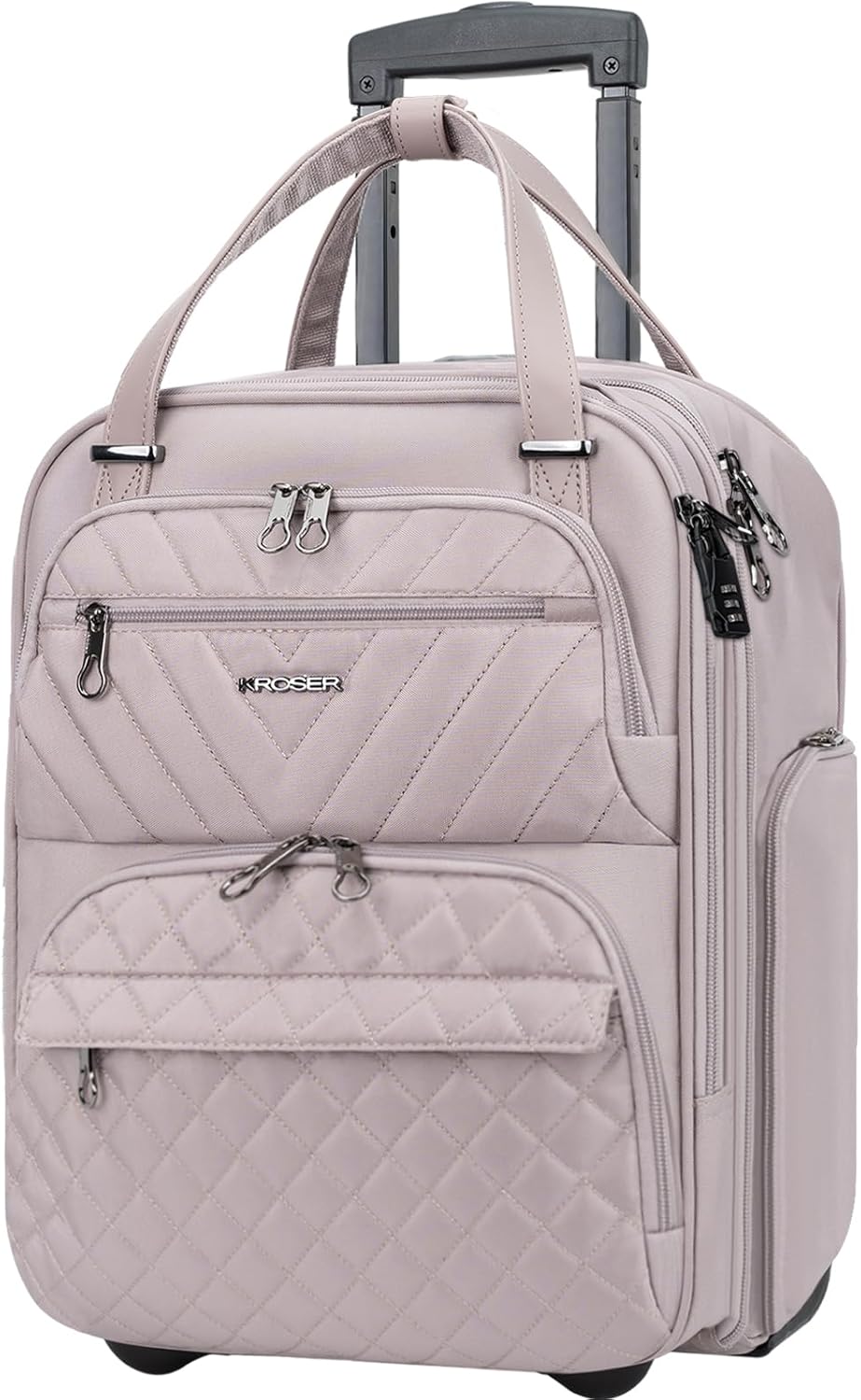 KROSER Carry On Underseat Multi-functional, 16-inch Underseater Lightweight Overnight Suitcase for Women, Dusty Pink