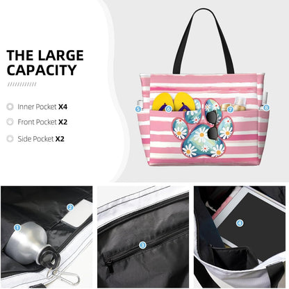 Beach Bag for Women Beach Tote Bag Waterproof Sandproof Large Bags with Zipper Big Capacity for Vacation Travel