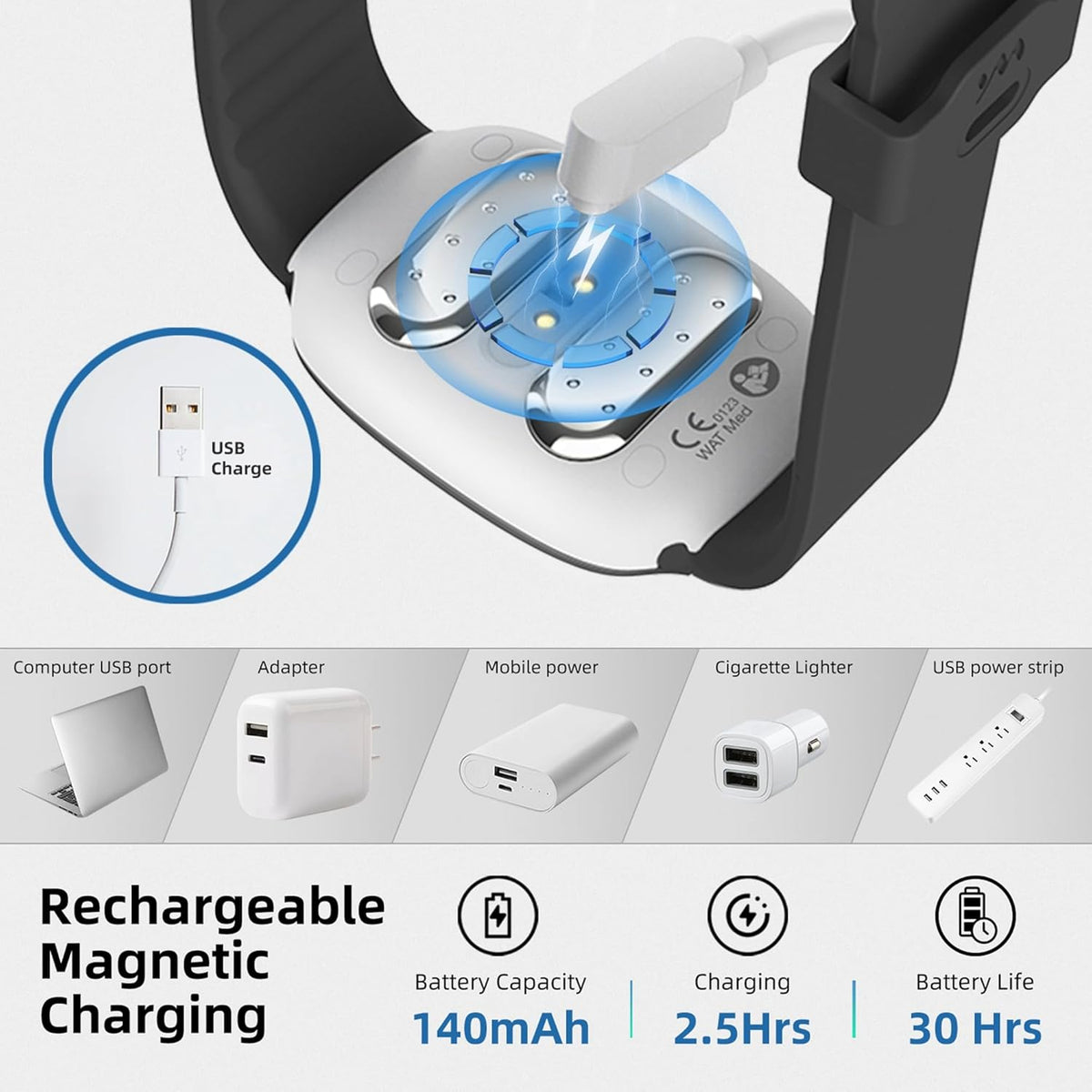 EmeTerm Fashion FDA-Cleared Relieve Nausea Electrode Stimulator Morning Sickness Motion Travel Sickness Vomit Relief Rechargeable No Gel Drug Free Wrist Bands Without Side Effects