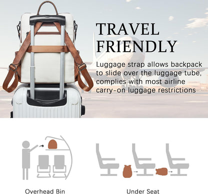 Shrrie Vegan Leather Laptop Backpack for Women 15.6 inch Work Backpack Fashion Travel Backpack Purse for Travel College Work