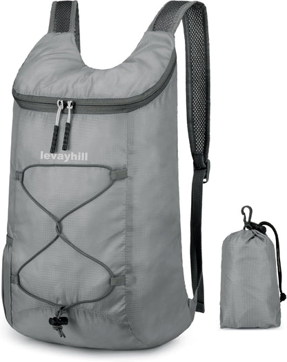 16L Hiking Daypack Lightweight Foldable Travel Backpack Water Repellent Camping Outdoor Packable Easy Carry-on Bag (Gray)