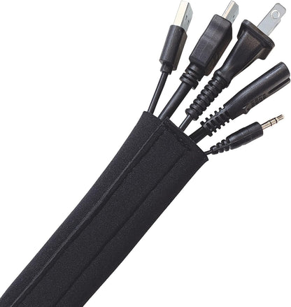 Hook and Loop Cable Sleeve by Wrap-It Storage - 120" x 4.5" Black - Cut to Size Cord Organizer and Cable Protector for Desk, TV Cord Management to Hide and Cover Wire and Extension Cords