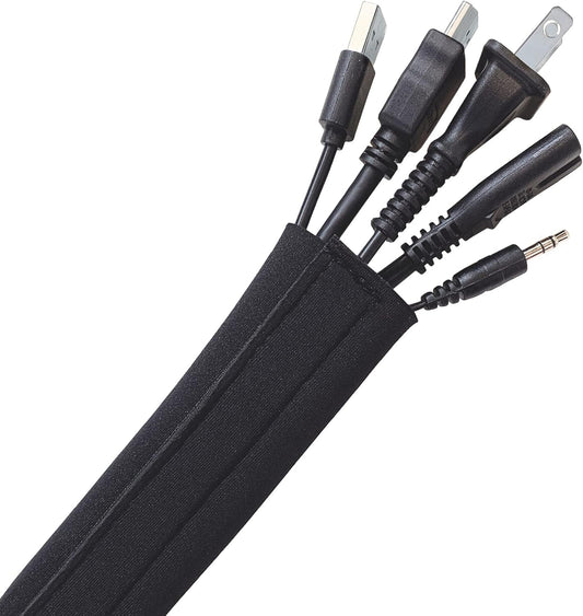 Hook and Loop Cable Sleeve by Wrap-It Storage - 120" x 4.5" Black - Cut to Size Cord Organizer and Cable Protector for Desk, TV Cord Management to Hide and Cover Wire and Extension Cords