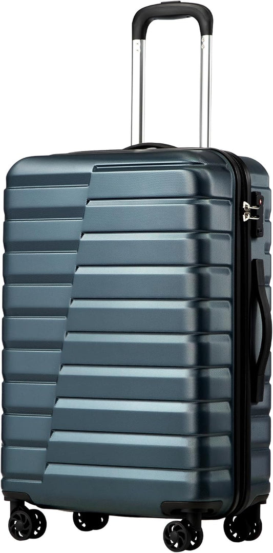 Coolife Larage Luaggage Hardside Expandable Suitcase with Spinner Wheels Checked 28-Inch（Teal Blue）