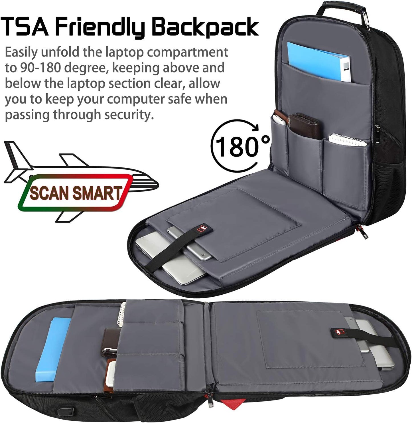 18.4 Inch Laptops Backpack, 55-60L Extra Large Travel Laptop Backpack with USB Charging Port, TSA Friendly Flight Approved and RFID Anti-Theft Pocket, Water Resistant Suiltable for Large Gaming Laptop