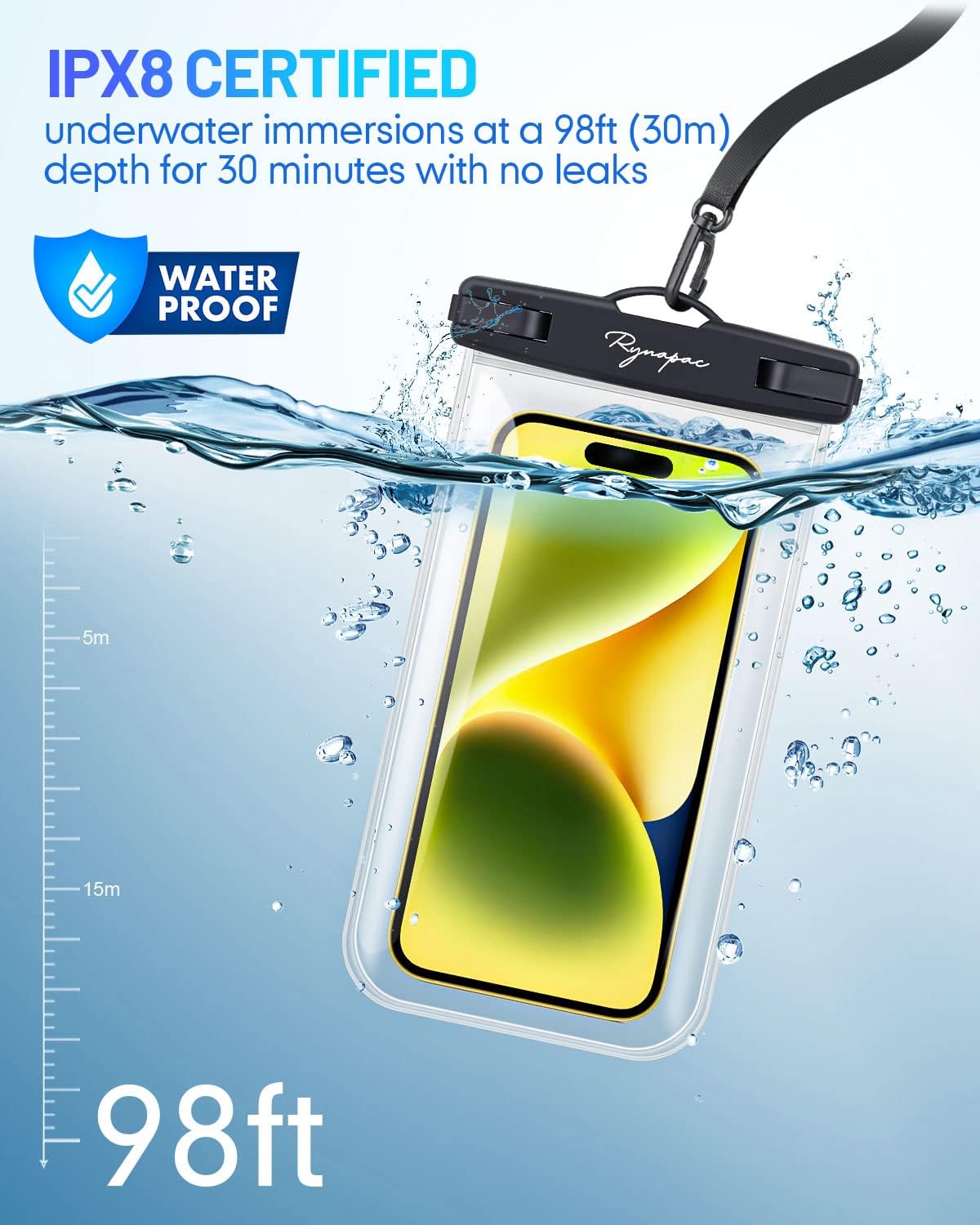 Waterproof Phone Pouch Bag - 7.5in Water Proof Cell Phone Case for Beach Travel Must Haves, IPX8 Dry Bag with Lanyard for iPhone 16 15 Pro Max Galaxy S25 Ultra Pixel 7a, Cruise Essentials 2025
