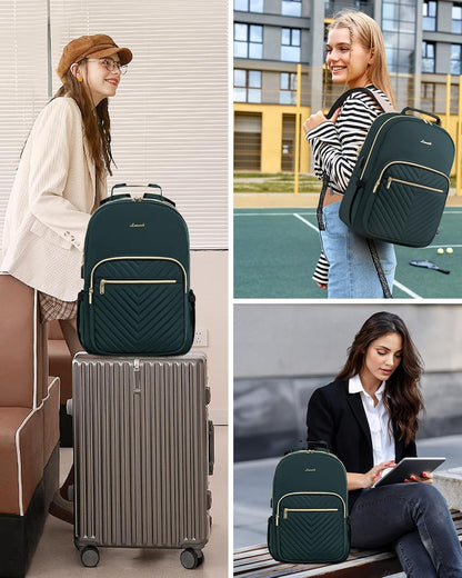LOVEVOOK Laptop Backpack for Women, Large Capacity Travel Computer Work Bag with 17-inch Laptop Compartment, Business Nurse Backpack Purse, Hiking Outdoor Carry On Backpack, Deepgreen