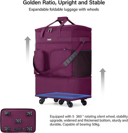 Hanke Expandable Collapsible Luggage with Wheels Suitcase Luggage Rolling Travel Bag Duffel Bag for Men Women Lightweight Suitcase Large Capacity Luggage with Spinner Wheel (Purple)