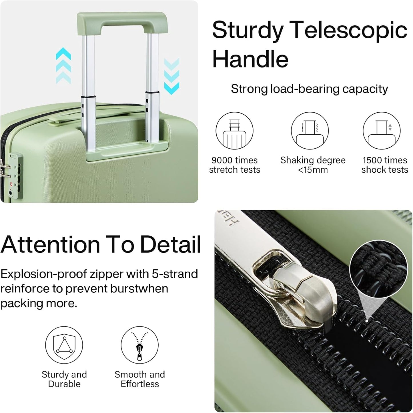Hanke Hard Shell Luggage Sets 3 Pieces, Carry On and Checked Luggage Sets with Spinner Wheels, Durable PC Hardside Rolling Suitcase for Travel (16/24/28 Inch,Bamboo Green)