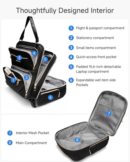LUGGEX Underseat Carry On Luggage with Wheels, Stylish Lightweight Under Seat Luggage, Soft Sided Personal Item Suitcase for Short Trip (Blue Black, 16 Inch)
