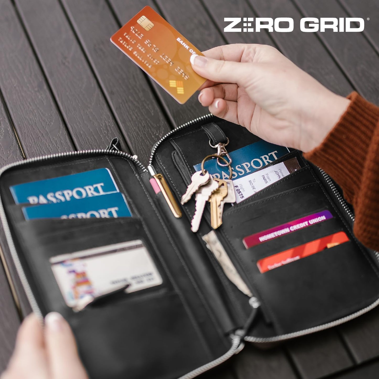 Leather Passport Holder for Family - RFID Blocking Travel Wallet for 6 Passports, Cards, Cash & More - Genuine Top Grain Leather Document Organizer with Wrist Strap, Key Ring & YKK Zipper - Midnight