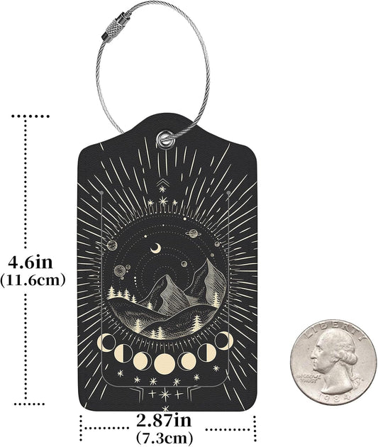 2 Pcs Luggage Tags for Suitcase, Cute Unique PU Leather Travel Bag Tag with Privacy Cover ID Label Address Card and Durable Metal Ring Suitable for Men Women Children Backpack,Mountain Range