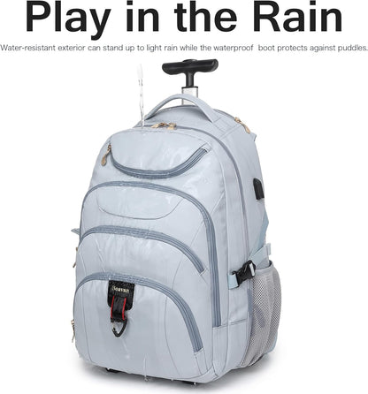 Boavan Rolling Backpack for Women, 17.3 Inch Wheeled Laptop Backpack,Large Travel Carry-On Bag for Teachers College Students, USB Charging Port Waterproof Business for Airplane Overnight Luggage，Blue