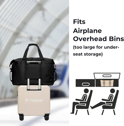 SUNNY BIRD Duffel with Utility Pouch, 40L Weekender Overnight Bag with Shoe Compartment for Travel and Sports (Black)