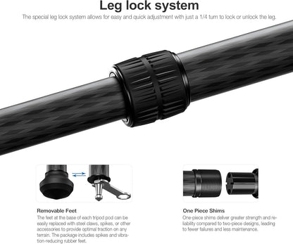 Leofoto LS-324CX+LH-40LR Travel Tripod, Ranger Series, Carbon Fiber, 4 Leg Sections, Lightweight, Ball Head Set