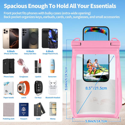 Large Waterproof Phone Pouch Floating, Waterproof Phone Case for iPhone 15 14 Pro Max 13 12 Plus 11 XS XR X Samsung up to 8.5'', IPX8 Water Proof Cell Phone Dry Bag for Beach Swimming Kayaking, Pink