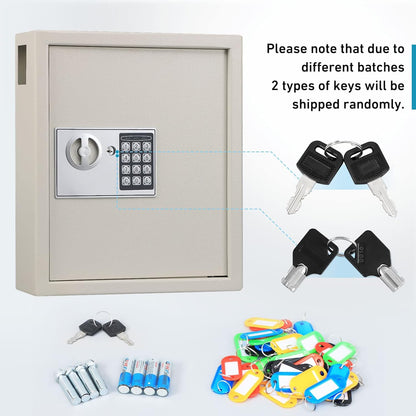 KYODOLED Electronic 40 Key Cabinet Wall Mount,Digital Key Safe Lock Box,Large Security Lockbox for House Key,Heavy Duty Combination Lock Storage,14.37'' X 11.8'' X3.93''(White,40 Keys)
