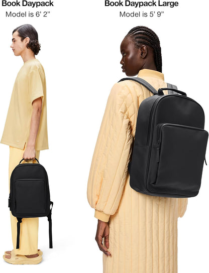 RAINS Large Book Daypack, Backpack, Laptop Bag, Waterproof, 2 Year Warranty, Black