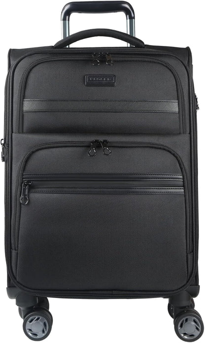 KROSER Softside Expandable Carry On Luggage with Spinner Wheels & Built-in TSA Lock, Durable Suitcase Rolling Luggage with USB Port, Carry-On 20-Inch, Black