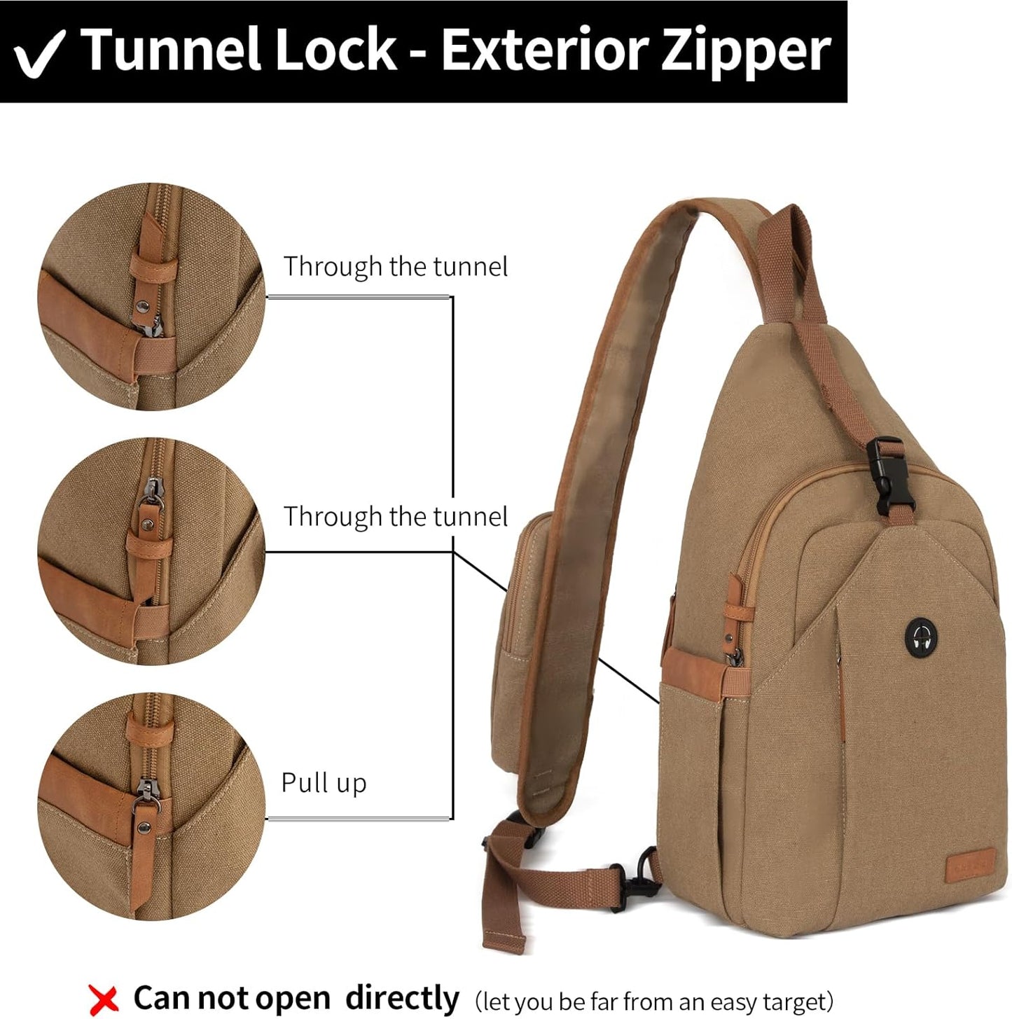 Sling Bag for Men, Crossbody Bag Men Anti Theft Crossbody Bag with Tunnel Lock Zipper Canvas Sling Backpack Travel