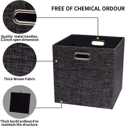 Posprica Collapsible Storage Cubes,11×11 Heavy Duty Fabric Stroage Basket Bins, 4pcs,Black