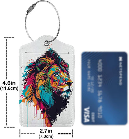 Colorful Lion in Pop Luggage Tags for Suitcases,Leather Bag Tags for Backpacks Handbag Instrument with Name ID Label Travel Essentials Baggage Tags 2 Pack