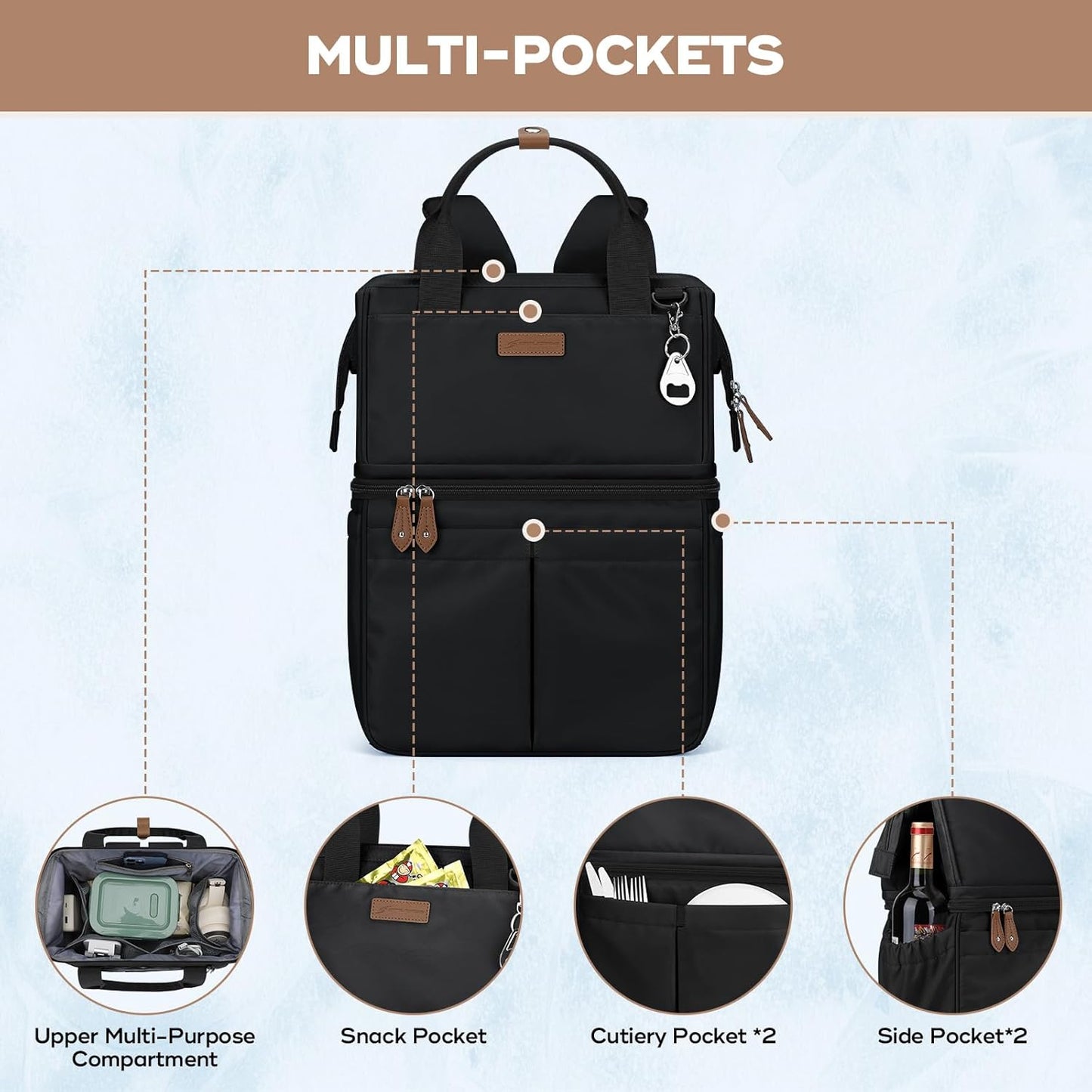 Maelstrom Cooler Backpack, 36 Cans Insulated Backpack Cooler, Soft Leakproof Double Deck Cooler Bag, Lightweight Lunch Backpack for Men & Women,Perfect for Beach Travel, Camping & Work-Black