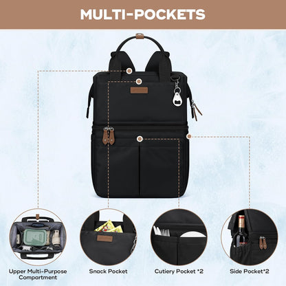 Maelstrom Cooler Backpack, 36 Cans Insulated Backpack Cooler, Soft Leakproof Double Deck Cooler Bag, Lightweight Lunch Backpack for Men & Women,Perfect for Beach Travel, Camping & Work-Black