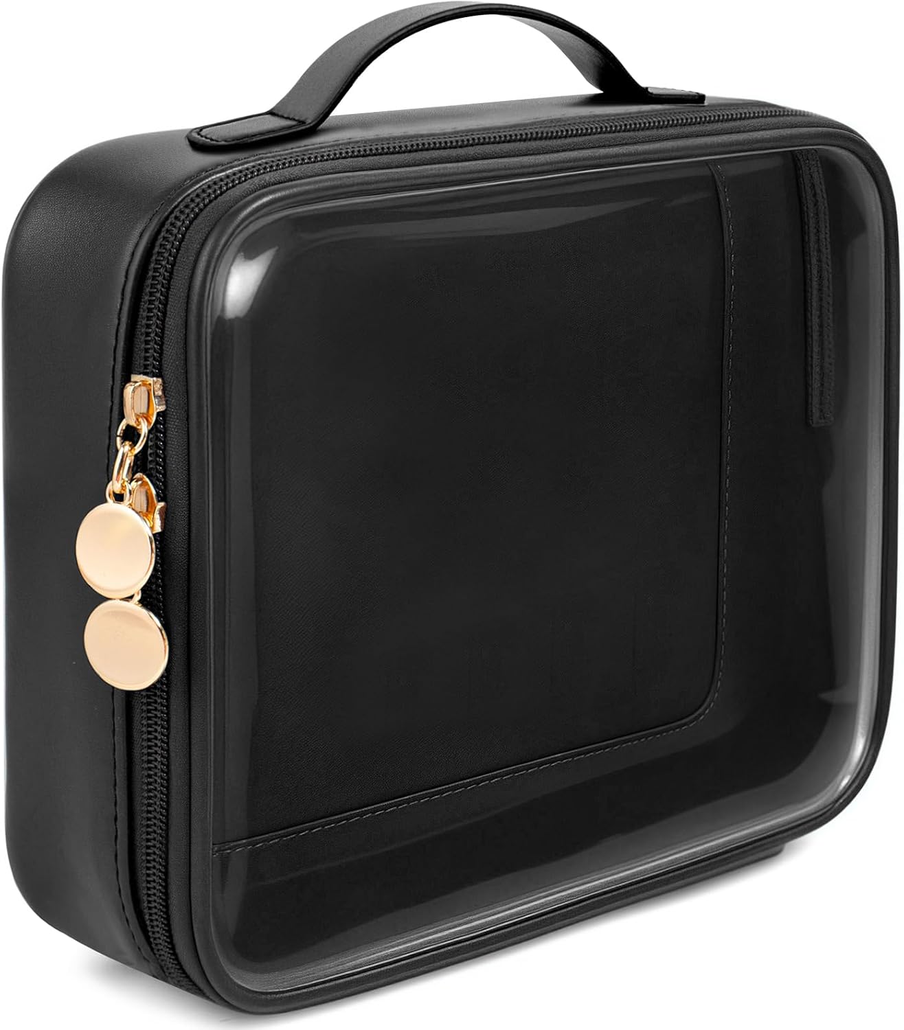 KOTORA TSA Approved Toiletry Bag with Mini Clear Makeup Bag PVC Cosmetic Bags for Women and Men, Carry on Airport Airline Compliant Bag Car Accessories for Women Her (1Handle-Black)