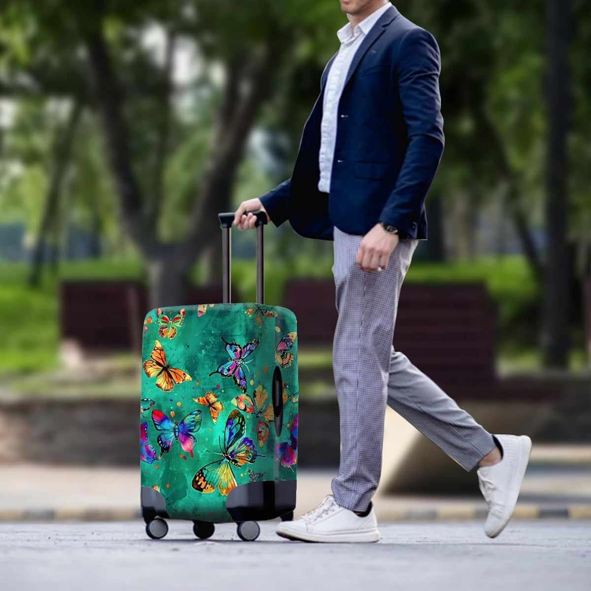 Butterflies Print Baggage Covers for 18-21 Inch Anti Scratch Luggage Protector for Women Girls Boys Non Slip Spandex Suitcase Cover Colorful Luggage Cover
