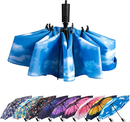 LANBRELLA Compact Reverse Folding Umbrella Auto Windproof Travel Umbrella