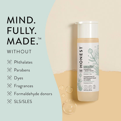 The Honest Company 2-in-1 Cleansing Shampoo + Body Wash for Sensitive Skin | Gentle for Baby | Naturally Derived, Tear-free, Hypoallergenic | Fragrance Free, 10 fl oz