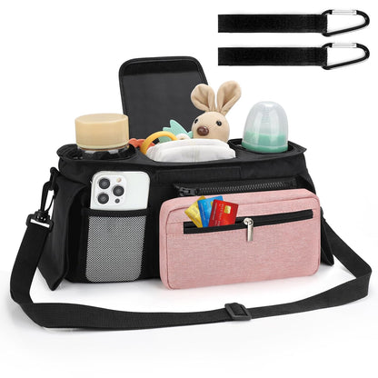 Accmor Universal Stroller Organizer with Insulated Cup Holder Detachable Phone Bag and Shoulder Strap,Stroller Bag Caddy Organizer Fits for Uppababy, Baby Jogger, Britax Strollers