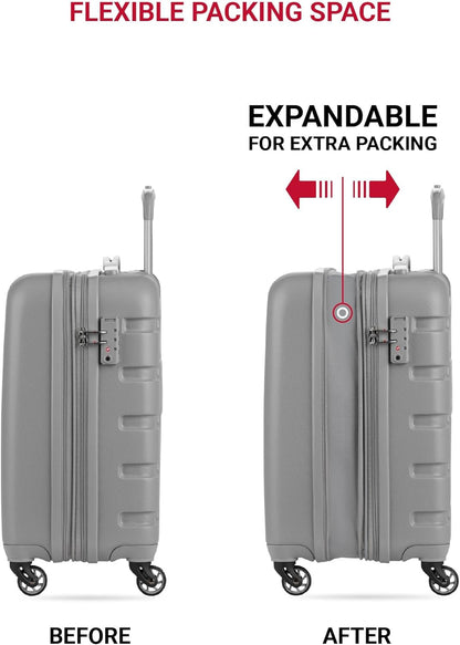 SwissGear 7366 Hardside Expandable Luggage with Spinner Wheels, Grey, Carry-On 19-Inch