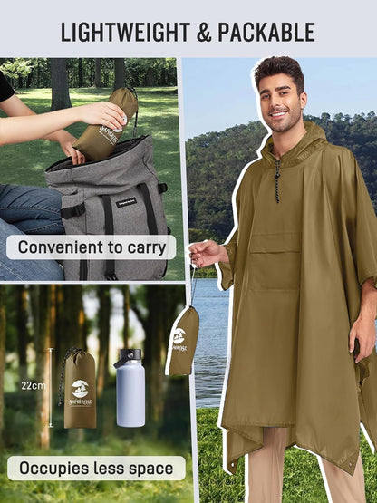 SaphiRose Extra Thick Hooded Rain Poncho Double Layer Waterproof Raincoat Jacket for Men Women Adults