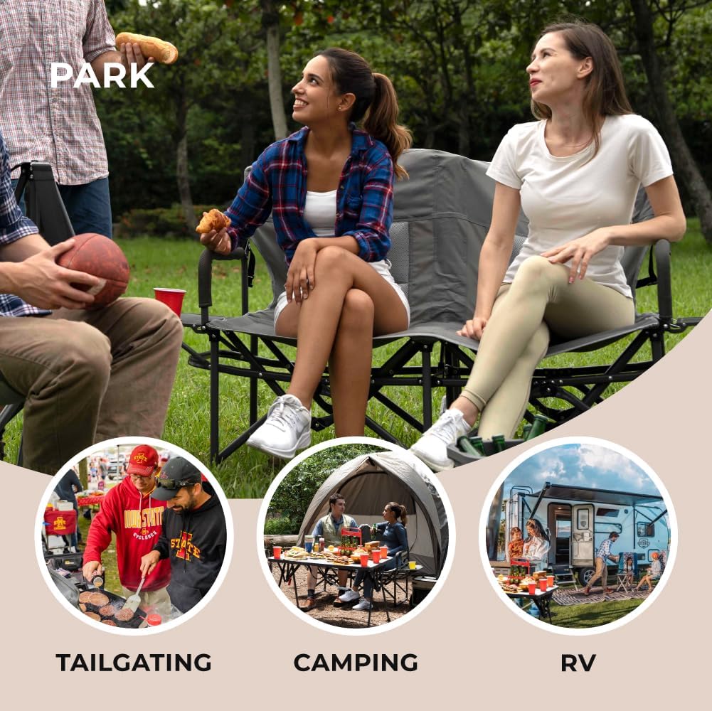 Heavy Duty Portable Folding Camping Chair for Adults with Padded | for Outdoor & Sports, Backpacking, Beach, Lawn, Hunting, Tailgating, Fishing | Supports 400 Lbs (Double, Beige)