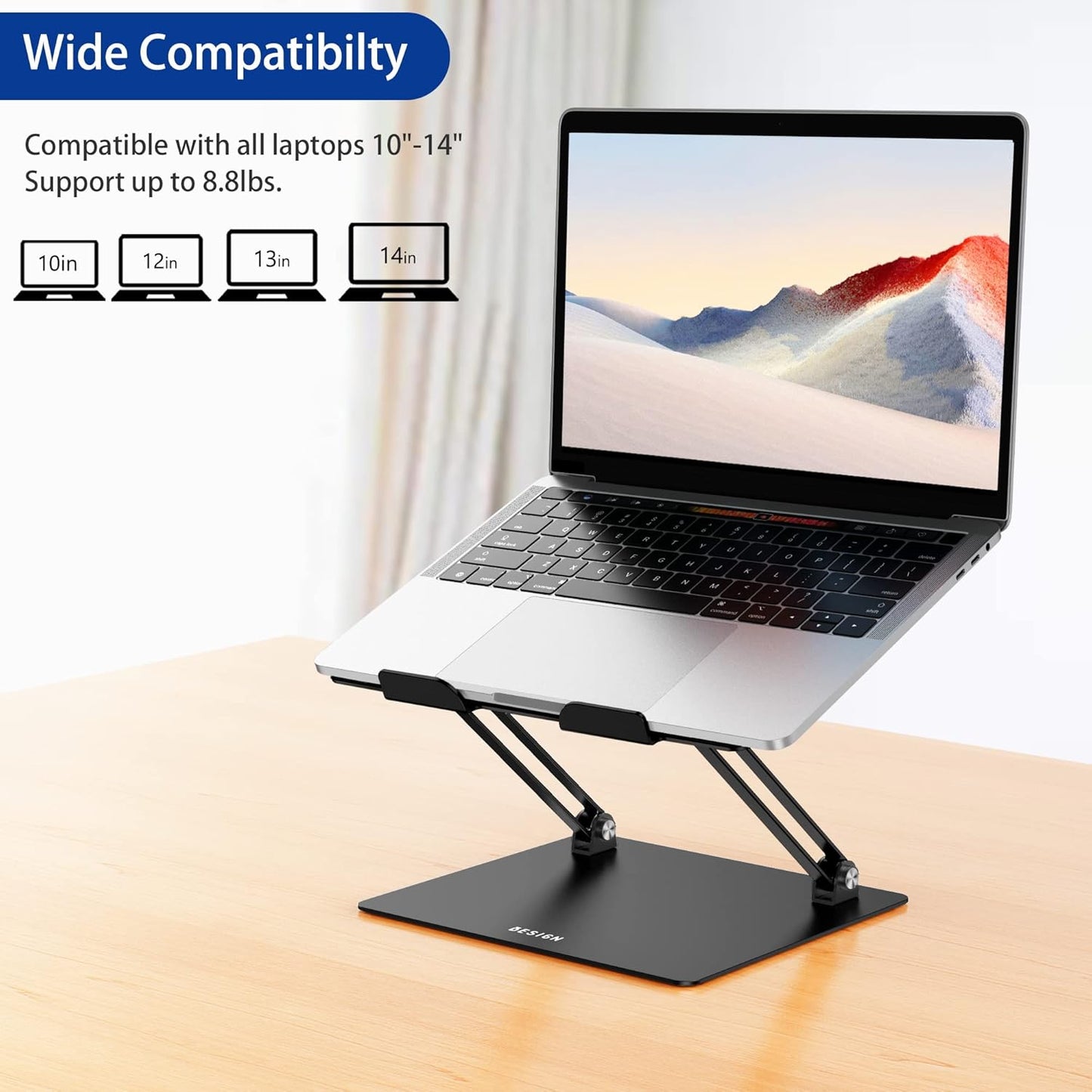 BESIGN LS10 Aluminum Laptop Stand, Ergonomic Adjustable Notebook Stand, Computer Holder Compatible with Air, Pro, Dell, HP, Lenovo More 10-14" Laptops, Black