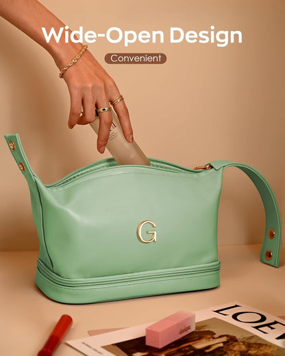 Personalized Gifts for Women Unique, Makeup Bag with Handle, Initial Double Layer Cosmetic Bag with Makeup Brush Organizer, Cute Cosmetic Pouch for Women, Gifts for Friends Female Mom