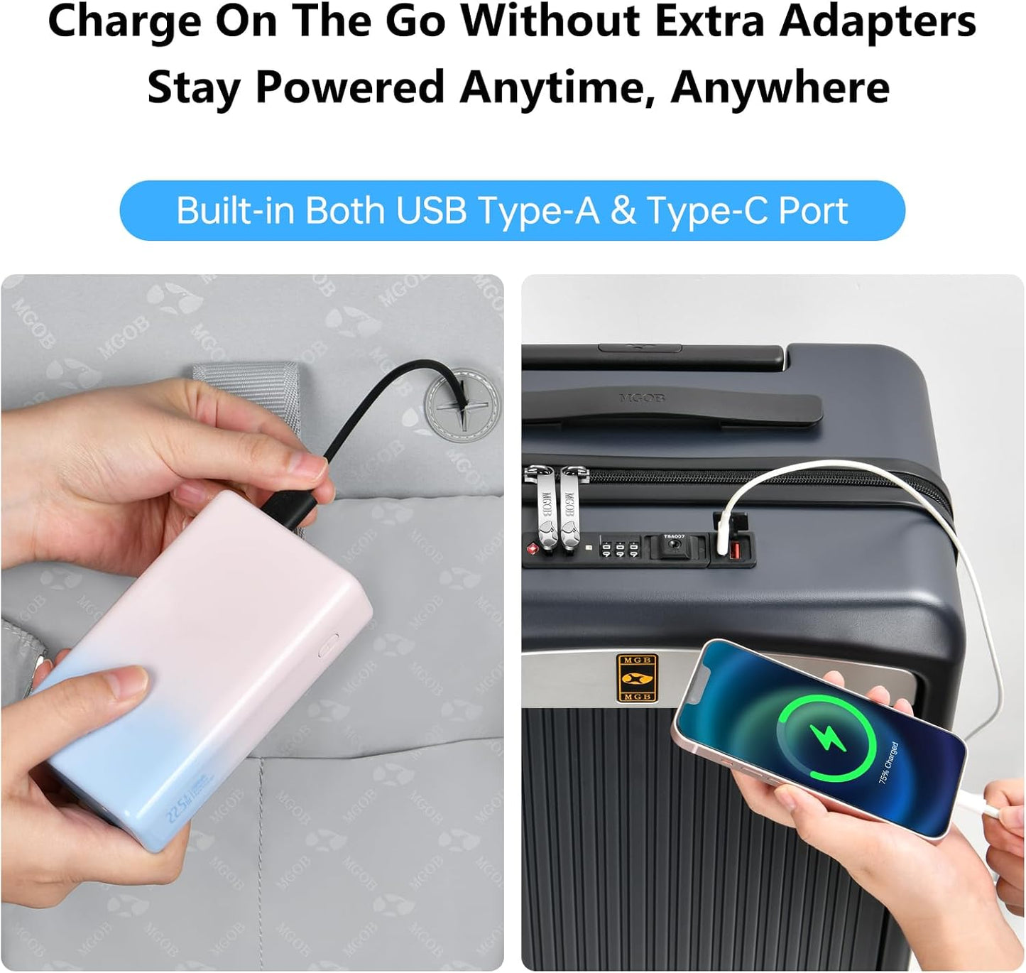 Carry on Luggage 22x14x9 Airline Approved, Durable PC Hardside Suitcase with TSA Lock for Business Trip & Travel, 20 Inch Carry-on Luggage with Front Pocket, USB Port & 360°Spinner Wheels, (Dark Grey)