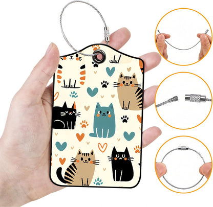 Luggage Tags for Suitcases, 2-Pack PU Leather for Cruise & Travel, Baggage ID Tags with Privacy Cover & Address Card, Durable Metal Ring, Kids Adults Travel Accessories, Kitty Love Pattern