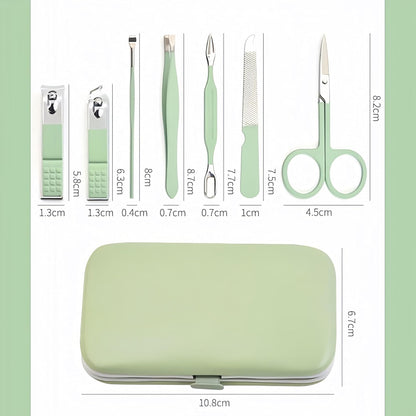 7pcs Manicure Set, Nail Clippers Kit, Stainless Steel Manicure Kit, Nail Clipping Tools Portable Travel Grooming Kit, The Best Gift with Luxurious Case (Green)