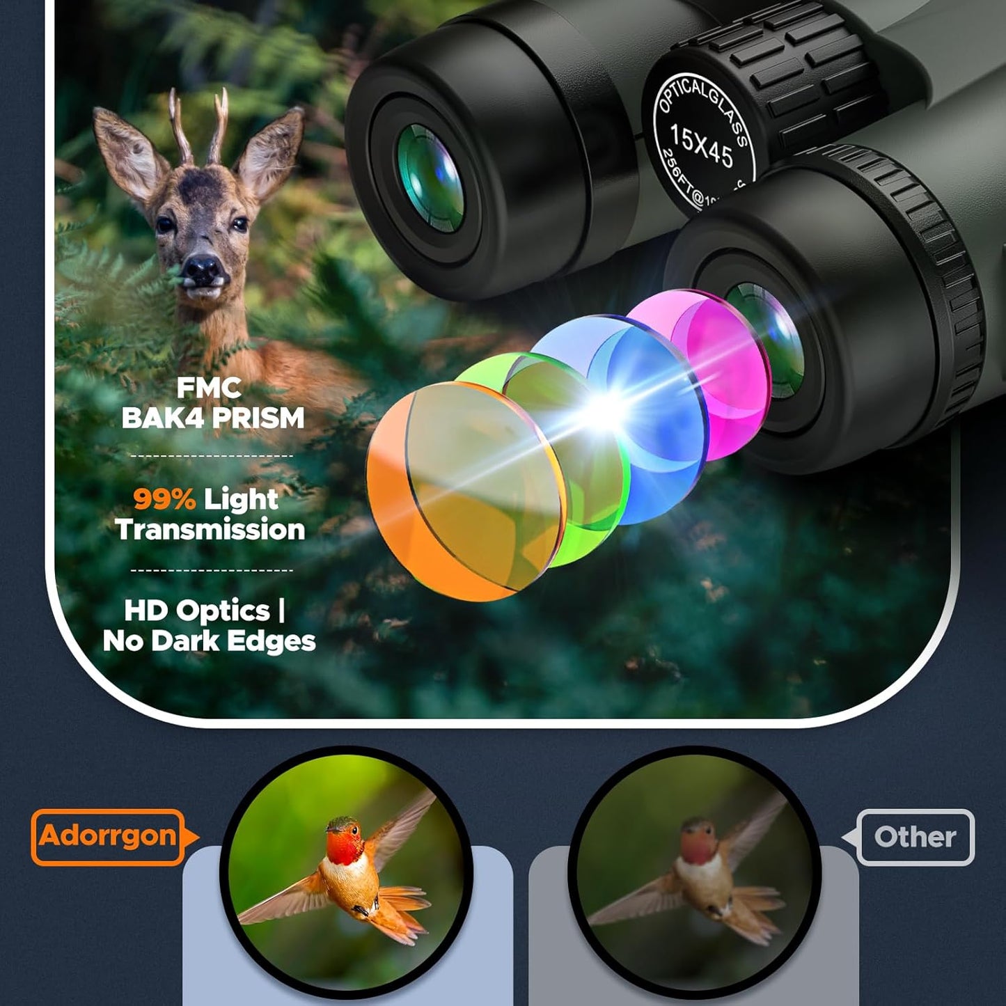 Adorrgon 15x45 HD Binoculars for Adults High Powered with Phone Adapter, Tripod and Tripod Adapter - Large View Binoculars with Clear Low Light Vision for Bird Watching Cruise Travel